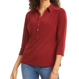 NWT Charter Club 3/4 Sleeve Knit Polo Shirt Medium